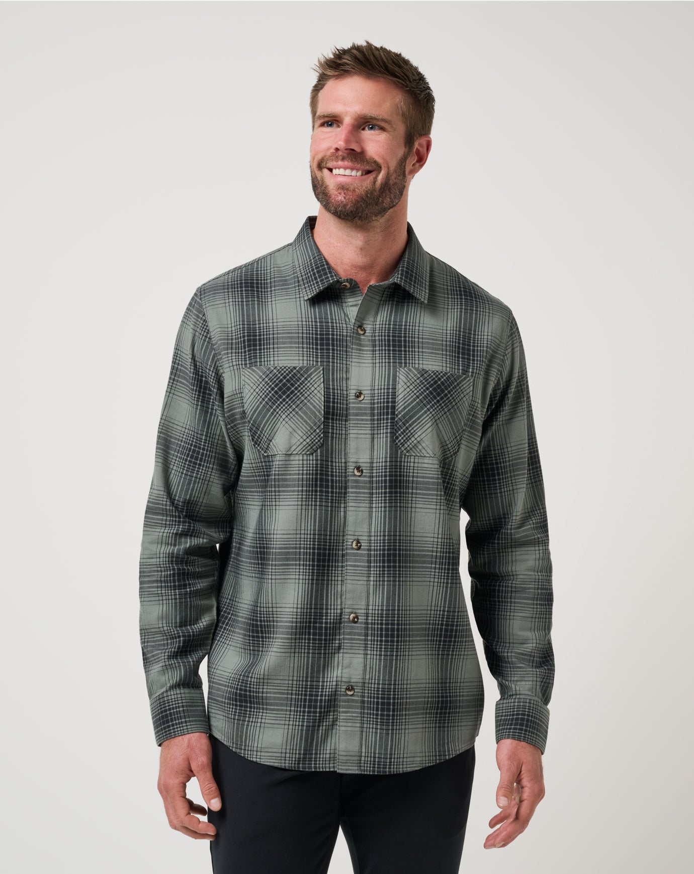 Dark Olive Travis Mathew Cloud Flannel Plaid Button-Up