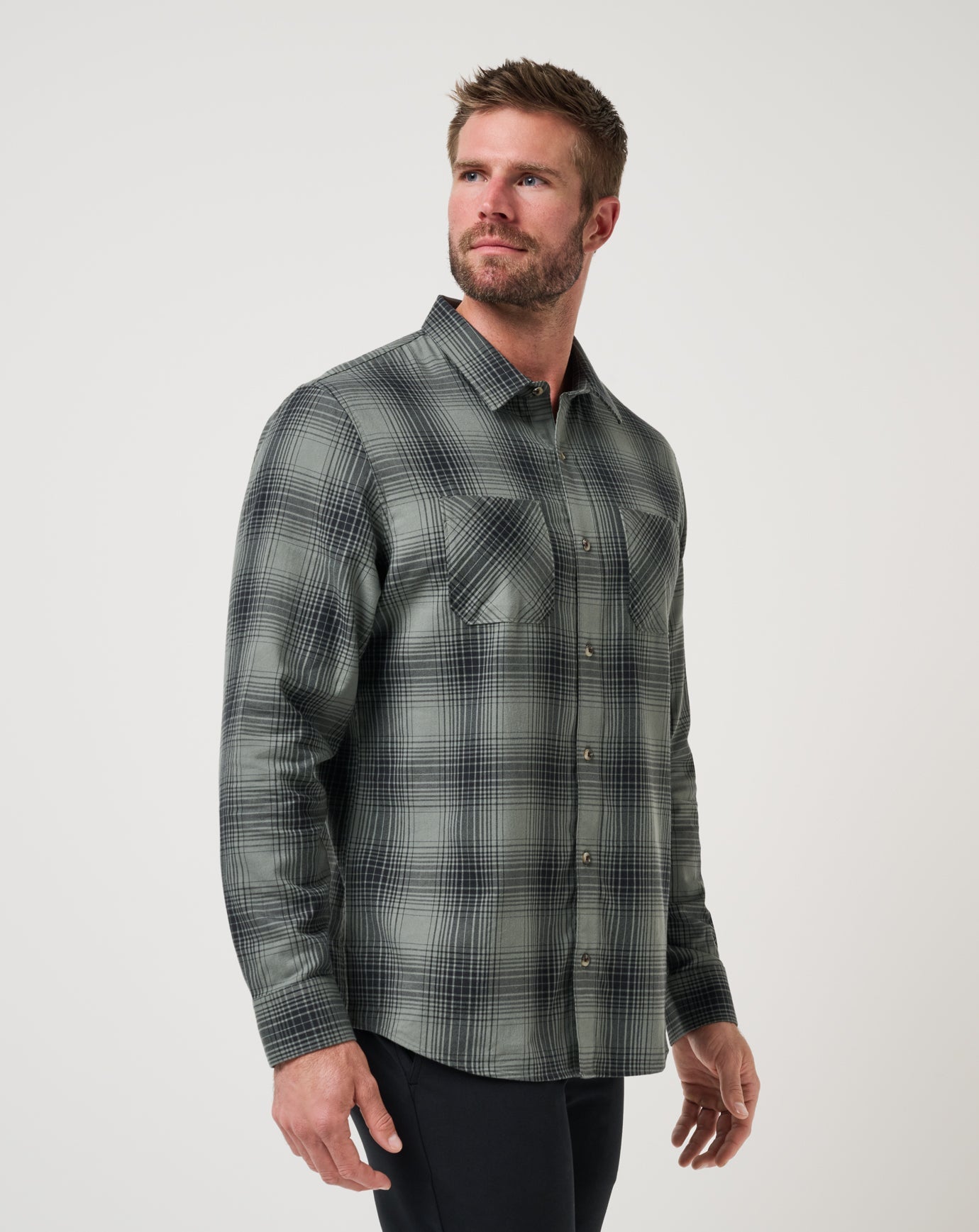 Dark Olive Travis Mathew Cloud Flannel Plaid Button-Up