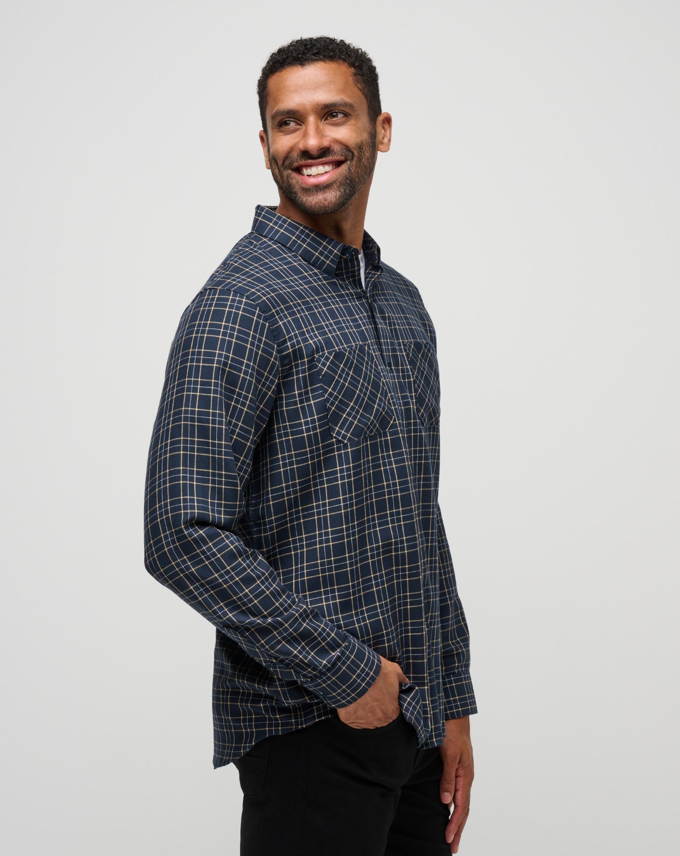 Total Eclipse/Apricot Travis Mathew Cloud Flannel Plaid Button-Up