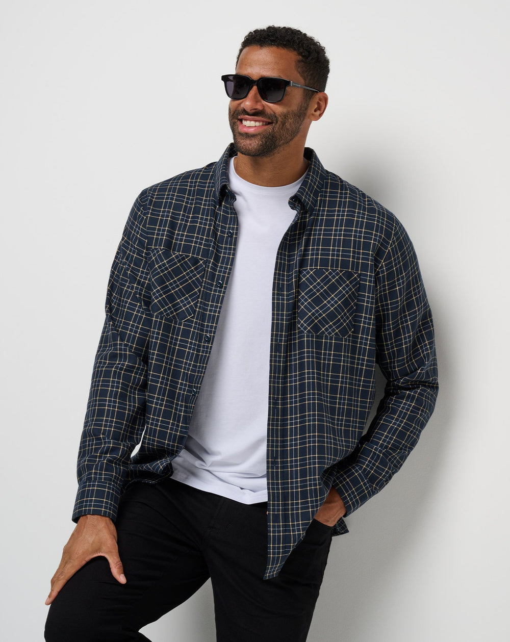 Total Eclipse/Apricot Travis Mathew Cloud Flannel Plaid Button-Up
