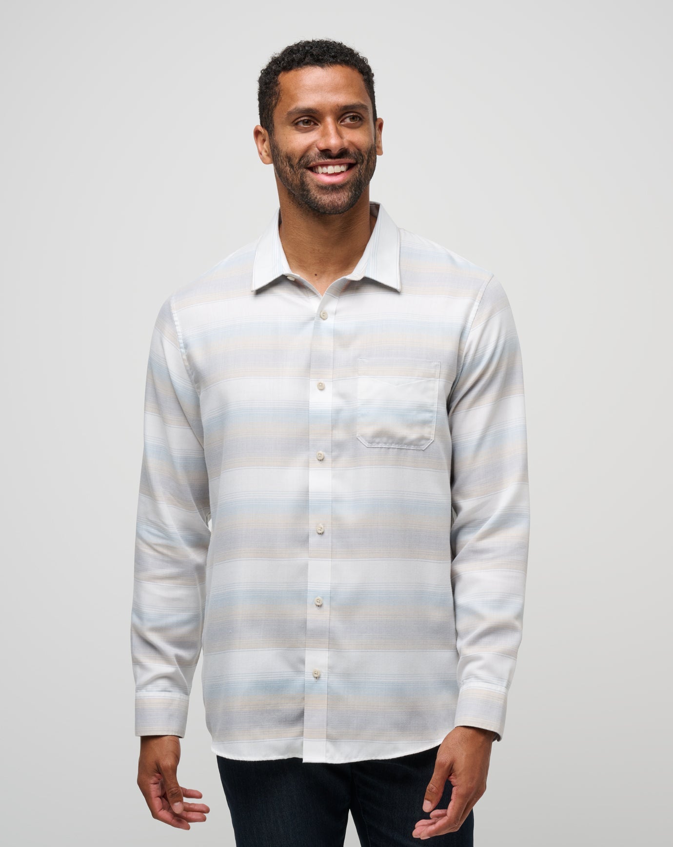 Oxford Tan Travis Mathew Cloud Flannel Stripe Button-Up