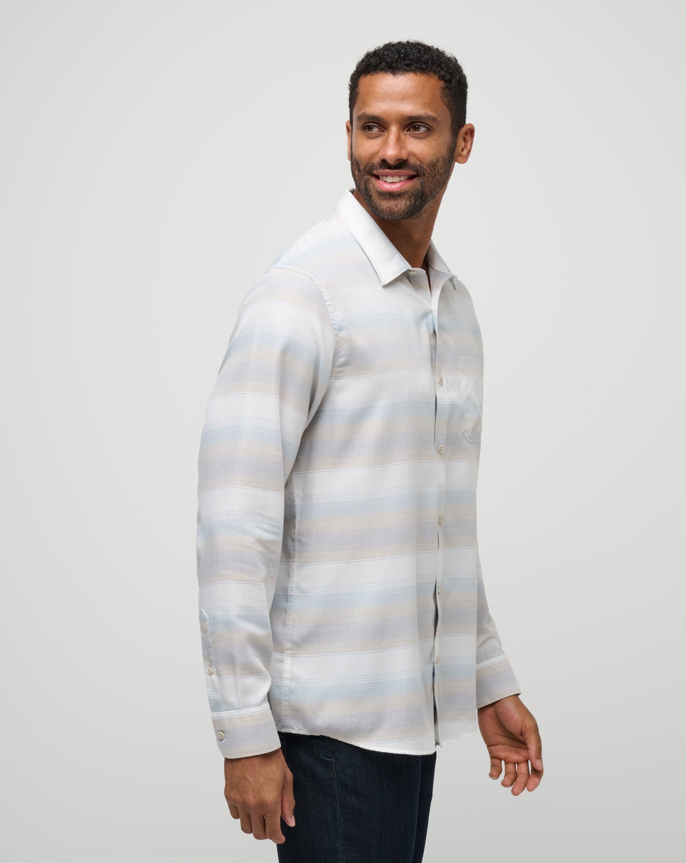 Oxford Tan Travis Mathew Cloud Flannel Stripe Button-Up