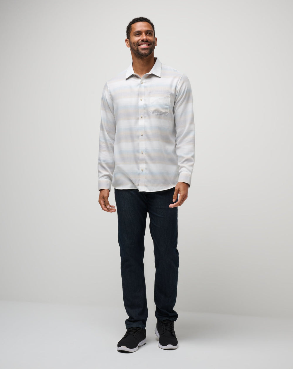 Oxford Tan Travis Mathew Cloud Flannel Stripe Button-Up