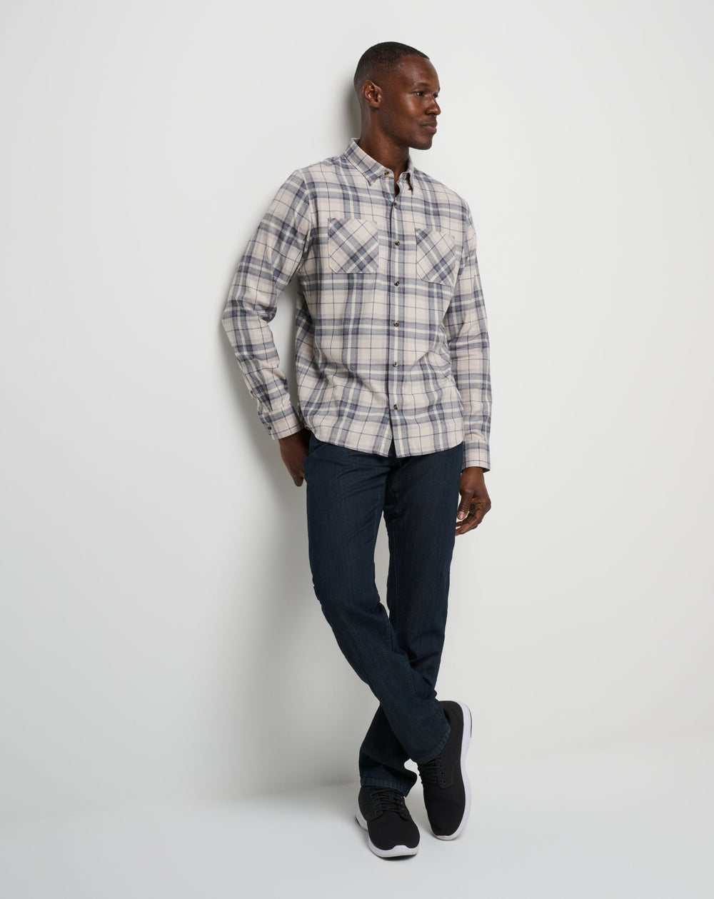 Oxford Tan/Plum Travis Mathew Cloud Flannel Plaid Button-Up