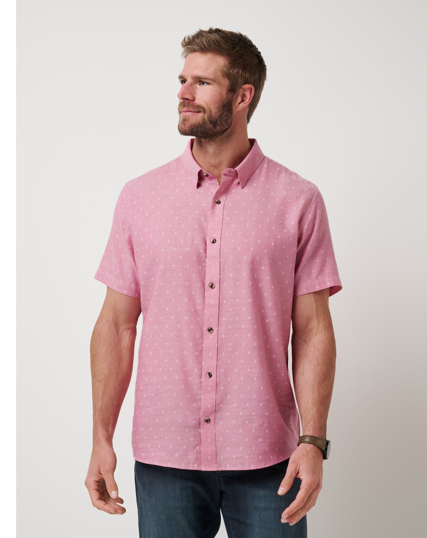 Heather Rose Wine Travis Mathew Early Check In Button-Up