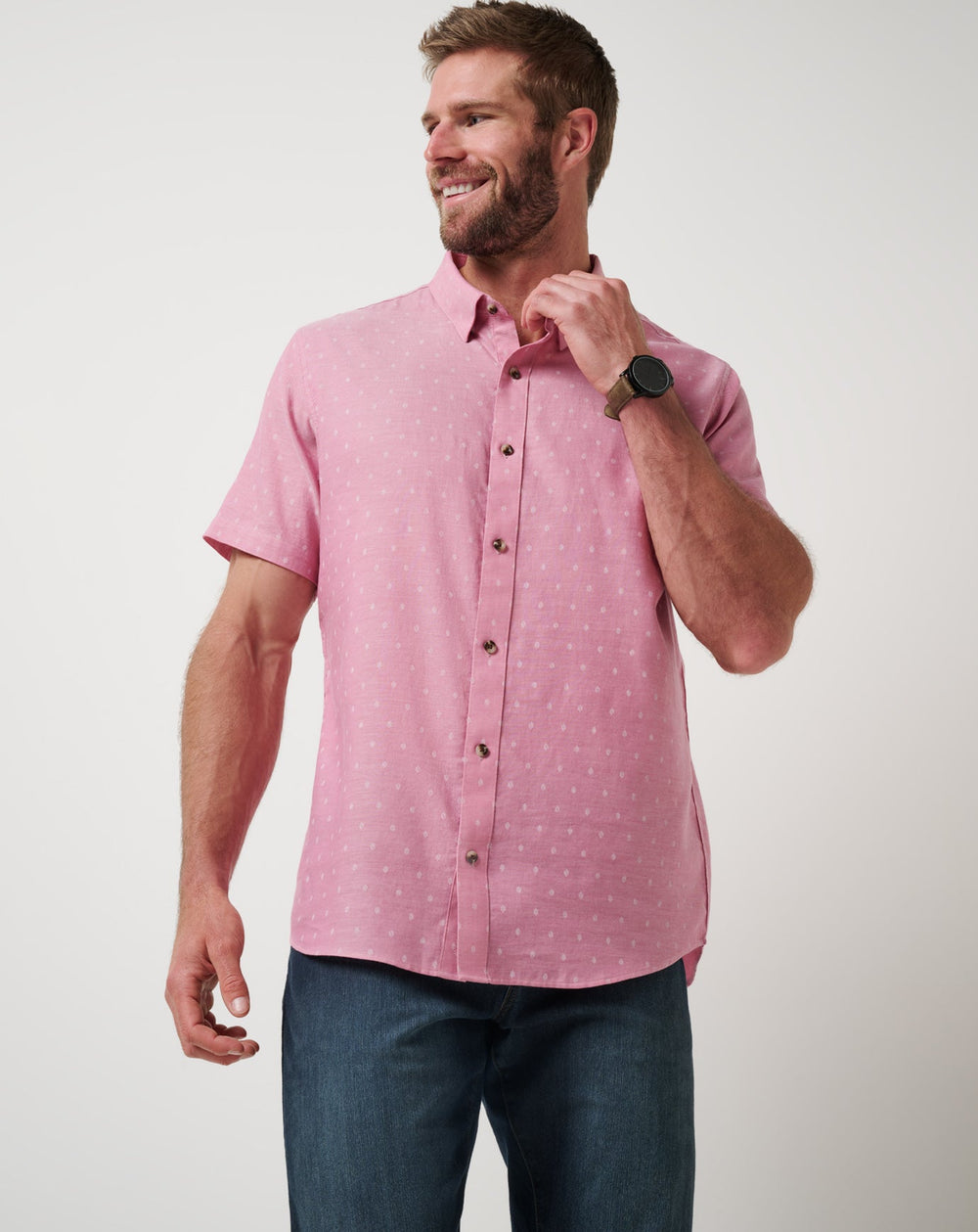 Heather Rose Wine Travis Mathew Early Check In Button-Up