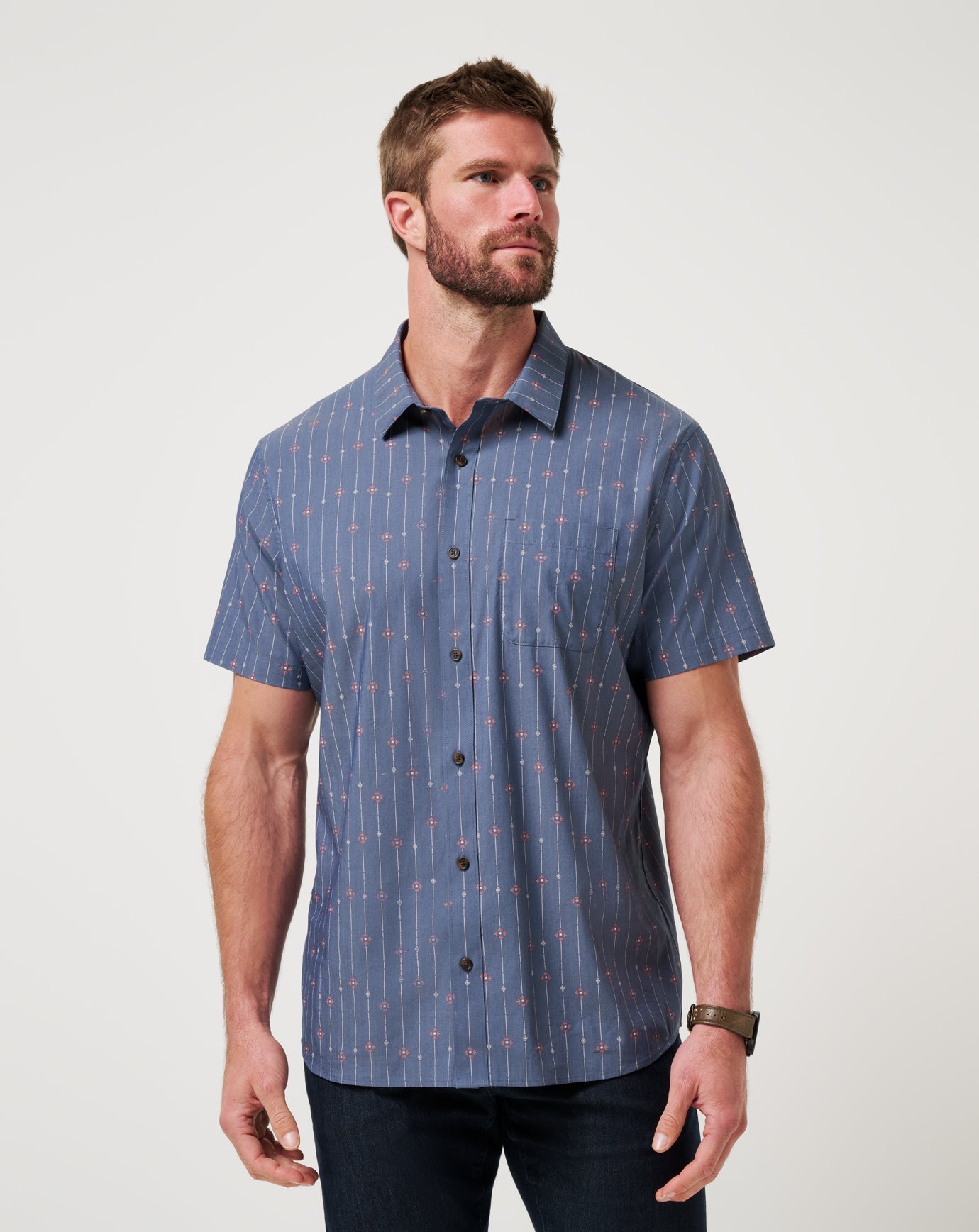 Heather Mood Indigo Travis Mathew Deco Button-Up