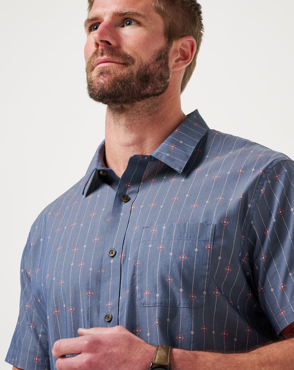 Heather Mood Indigo Travis Mathew Deco Button-Up