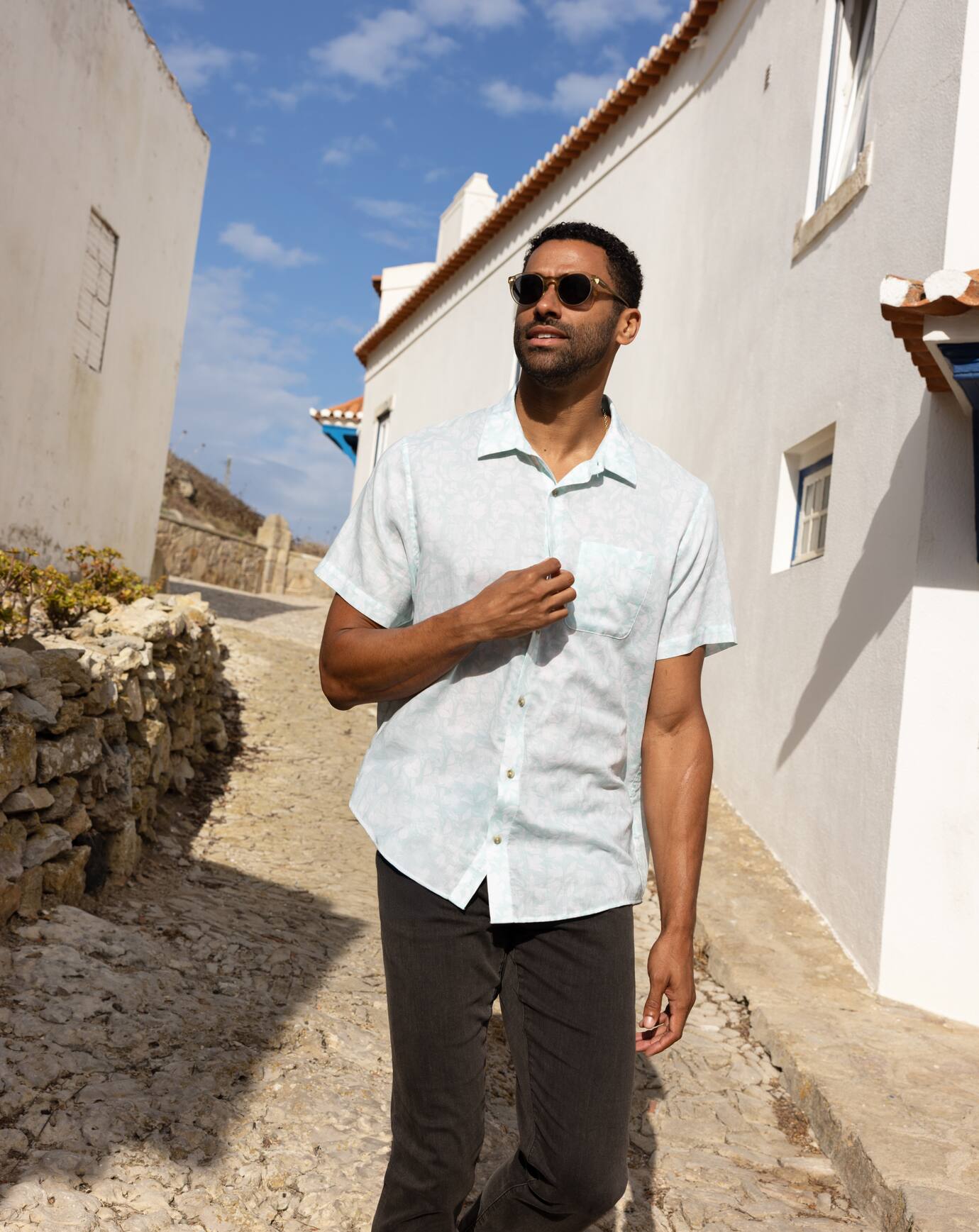 Eggshell Blue Travis Mathew Double Room Button-Up