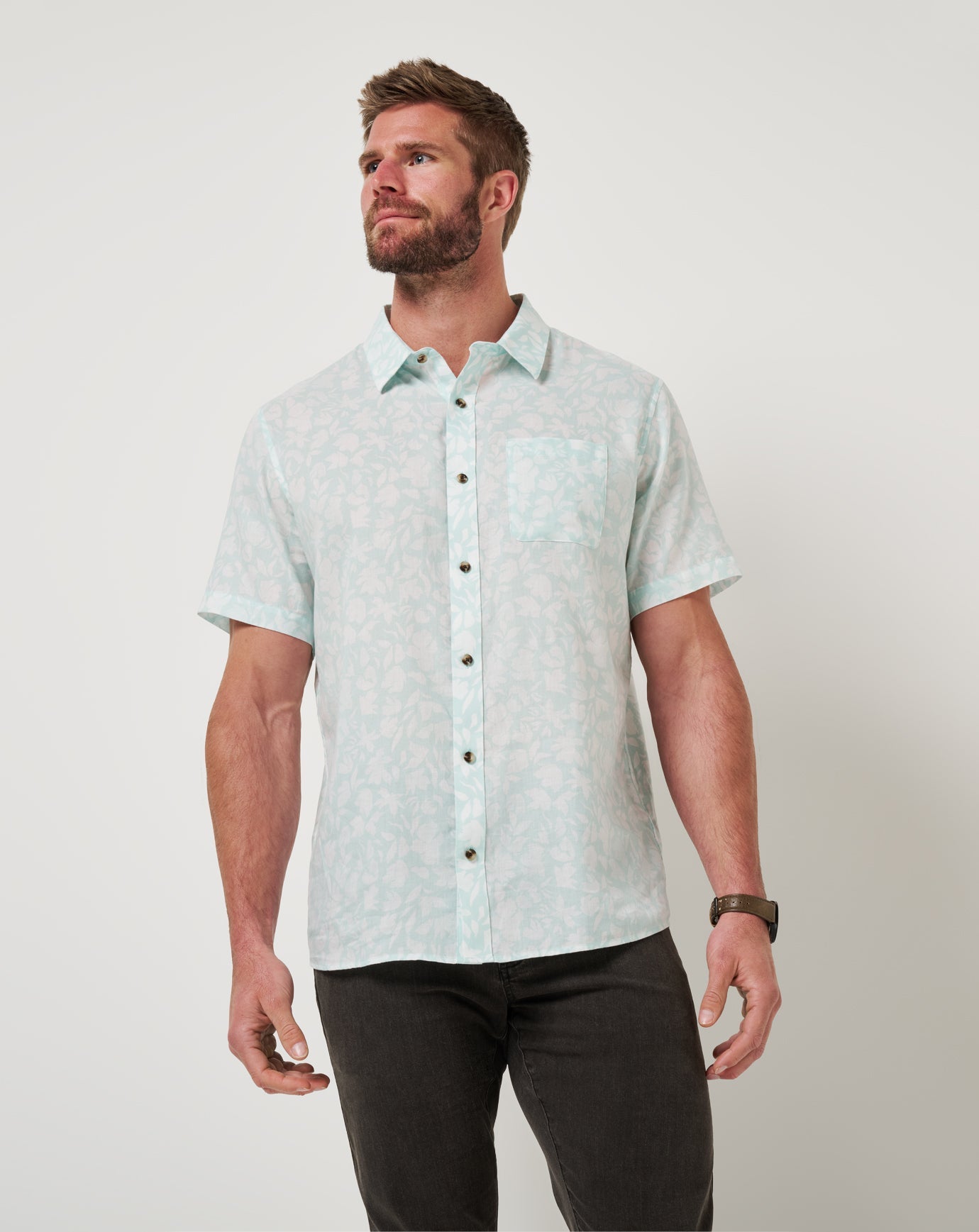 Eggshell Blue Travis Mathew Double Room Button-Up