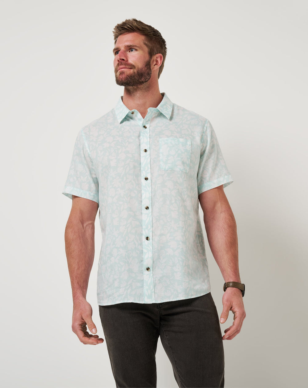 Eggshell Blue Travis Mathew Double Room Button-Up
