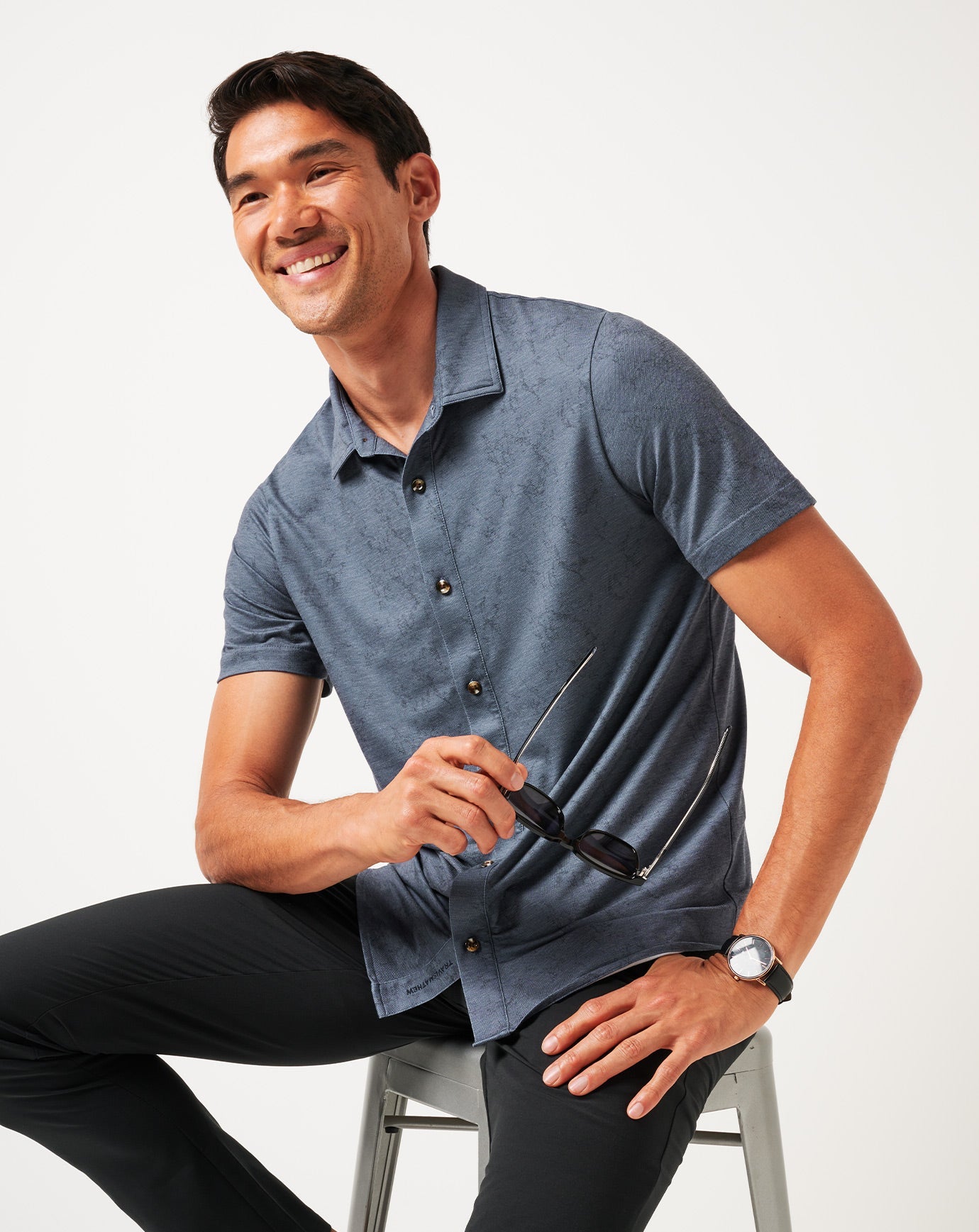 Mood Indigo/Vintage Indigo Travis Mathew Knit Featherweight Tides Button-Up