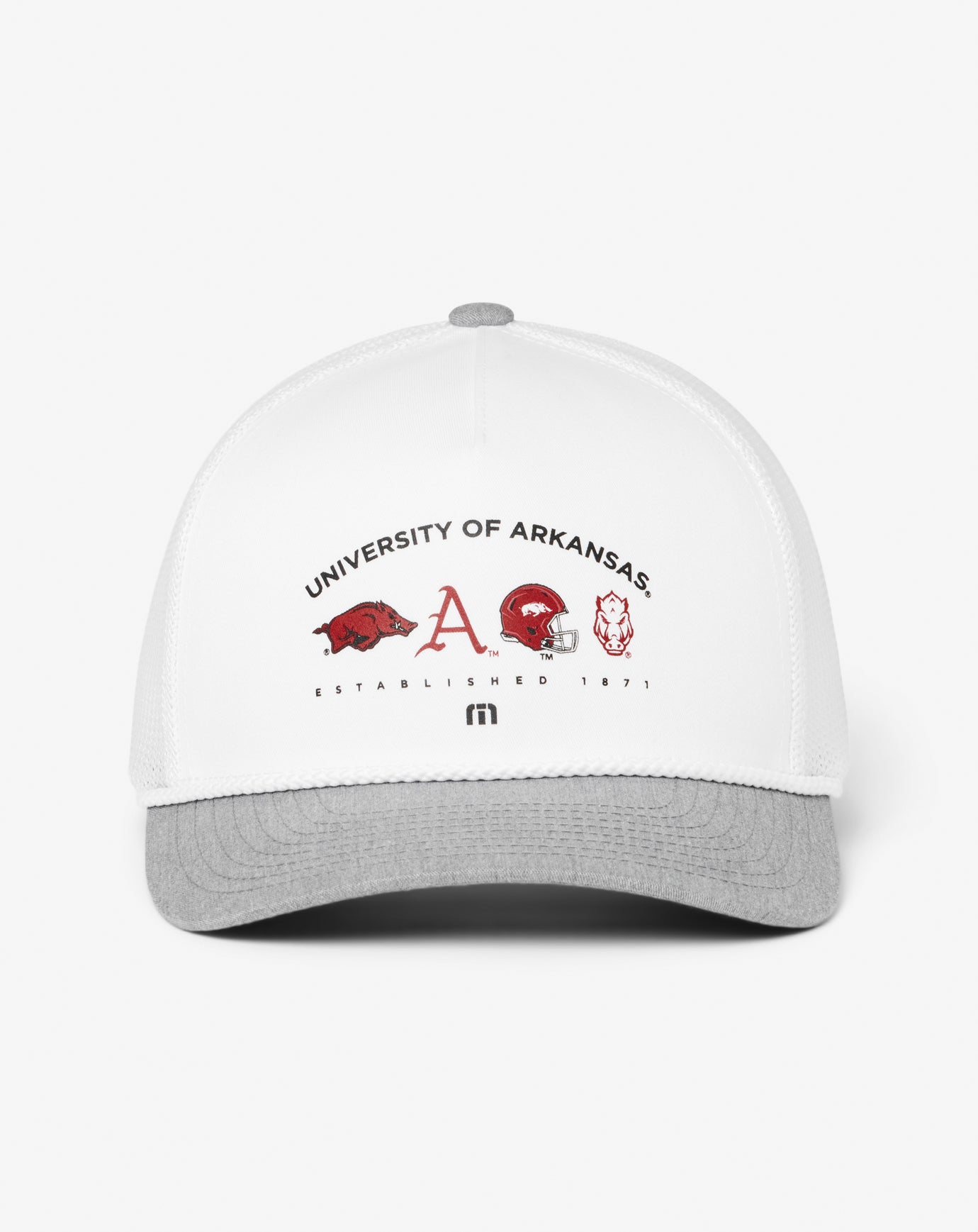 White Travis Mathew Arkansas Defensive Line Snapback Hat