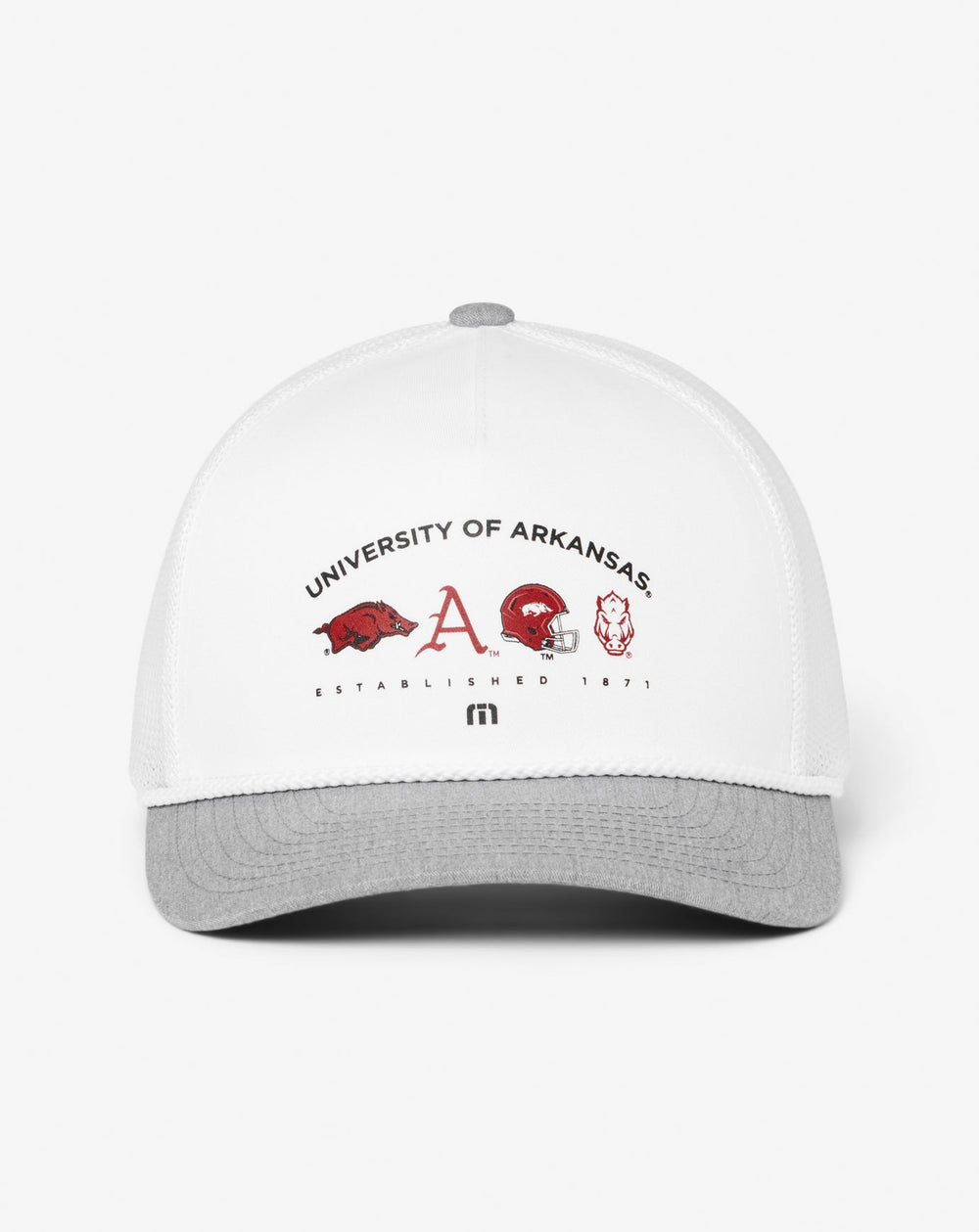 White Travis Mathew Arkansas Defensive Line Snapback Hat