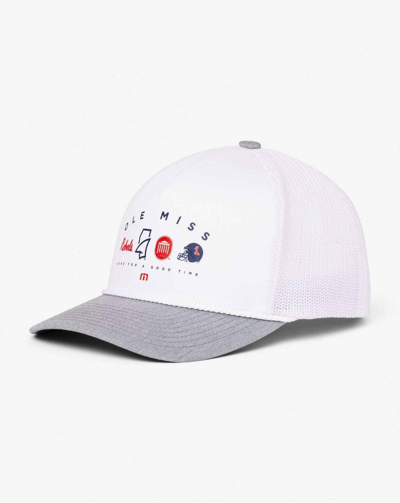 White Travis Mathew Mississippi Defensive Line Snapback Hat