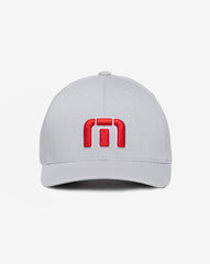 Heather Grey Travis Mathew Red White Iconic Snapback Hat