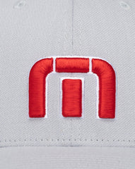 Heather Grey Travis Mathew Red White Iconic Snapback Hat