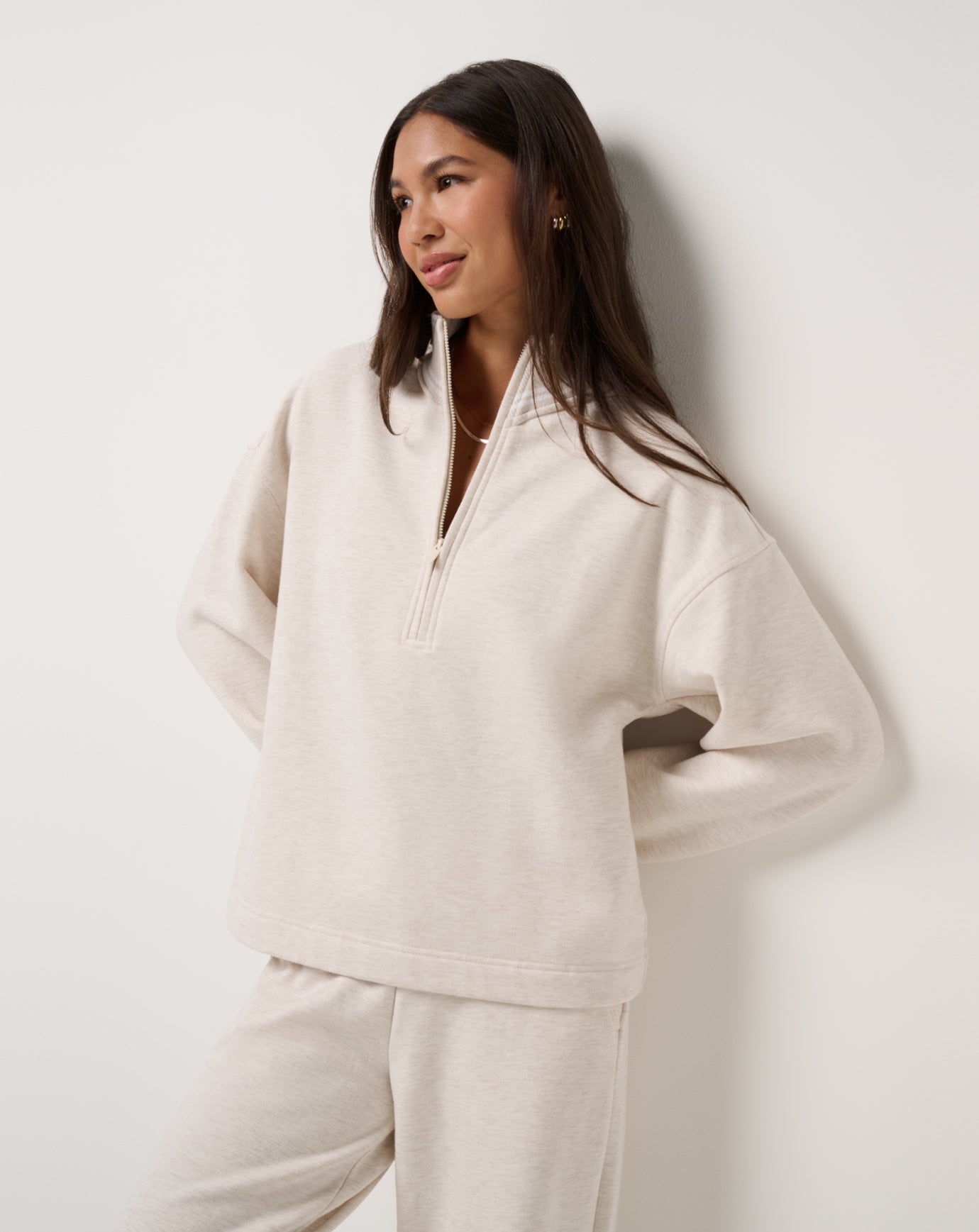 Heather Brazillian Sand Travis Mathew Cloud Fleece Clubside Half Zip