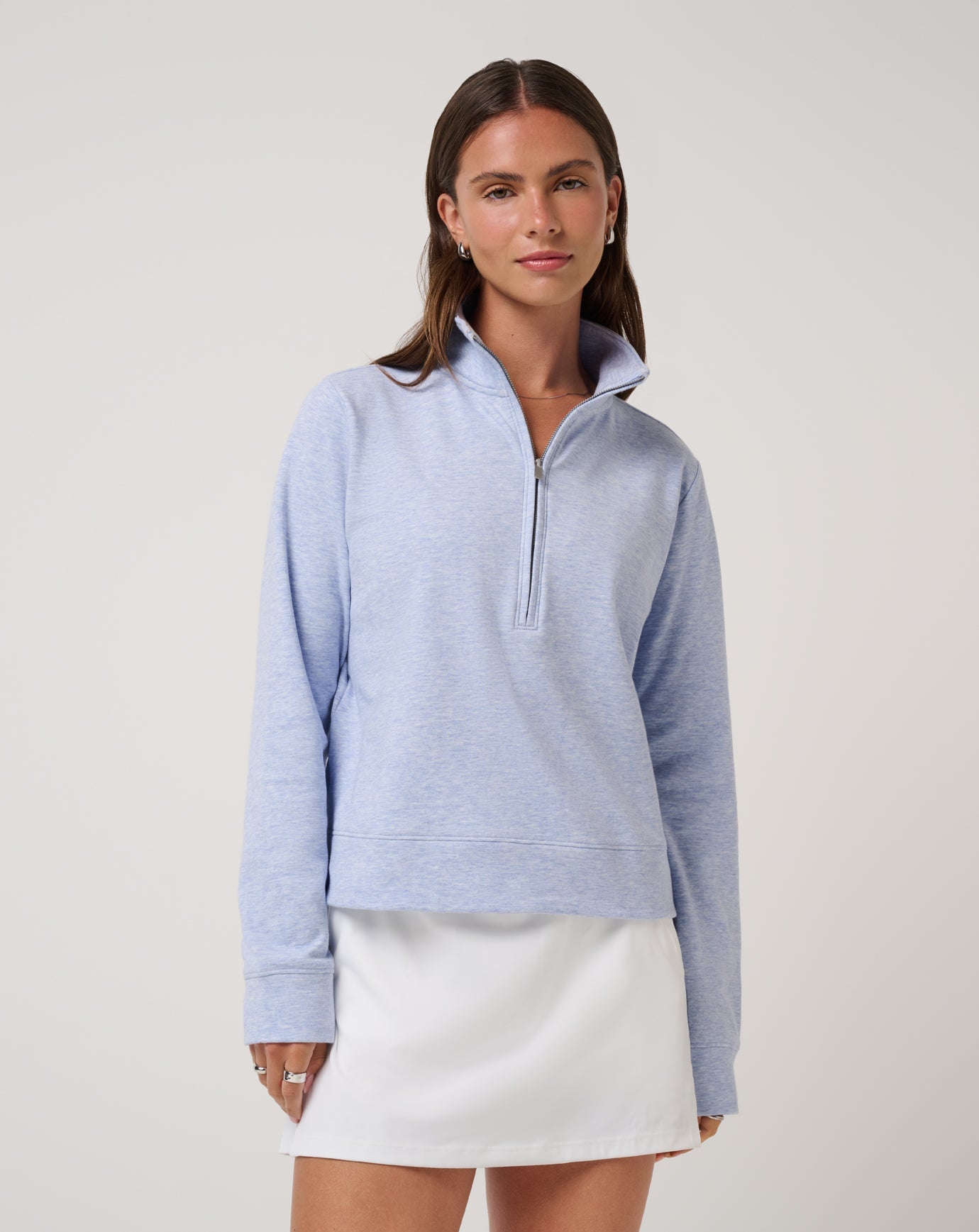 Heather Soft Blue Travis Mathew Cloud Fleece Half Zip 2.0