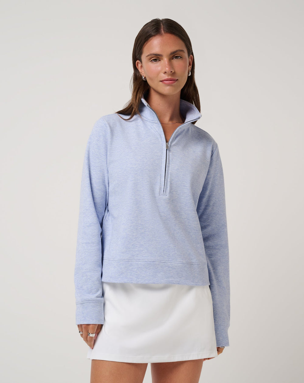 Heather Soft Blue Travis Mathew Cloud Fleece Half Zip 2.0