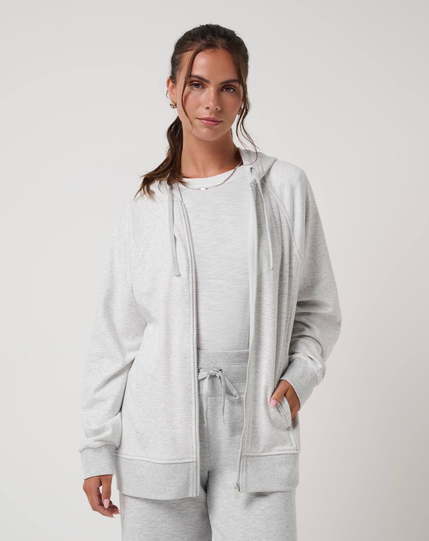 Heather Light Grey Travis Mathew Off Script 2.0 Cloud Full Zip Hoodie