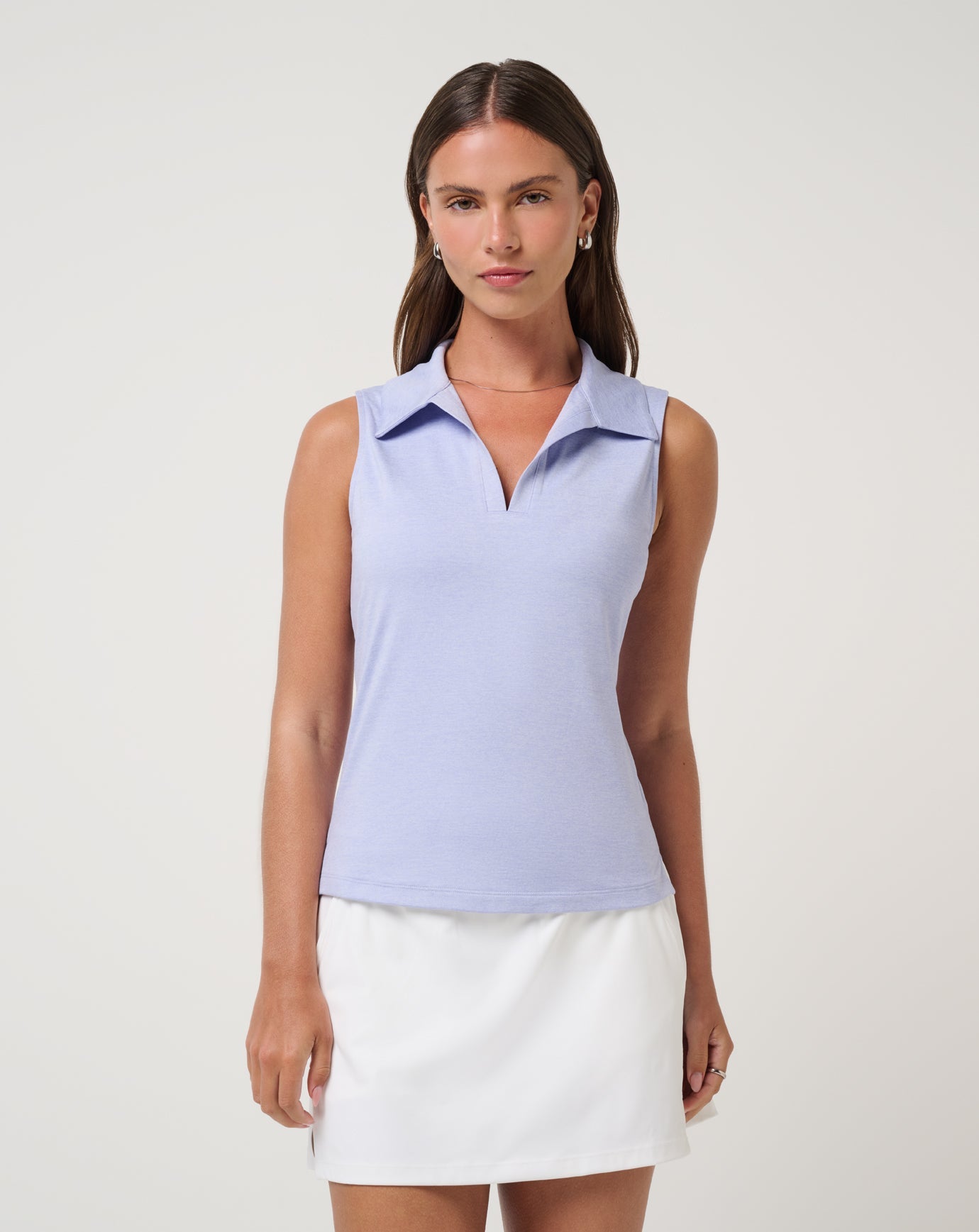 Heather Soft Blue Travis Mathew Skyloft Light Sleeveless Polo