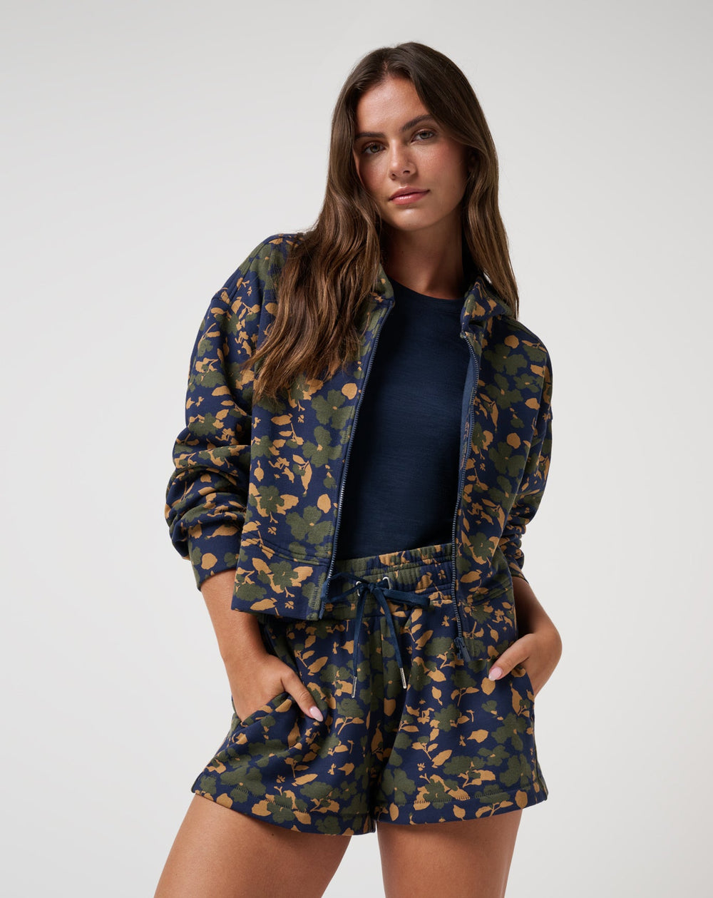 Navy Blazer Floral Multi Travis Mathew Cloud Fleece Stellar Short 2.0