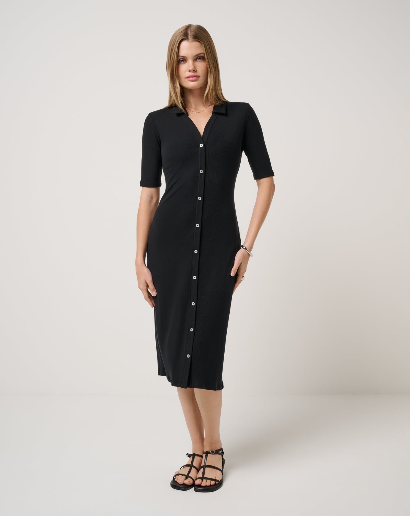 Black Travis Mathew Cloud Rib Polo Midi Dress