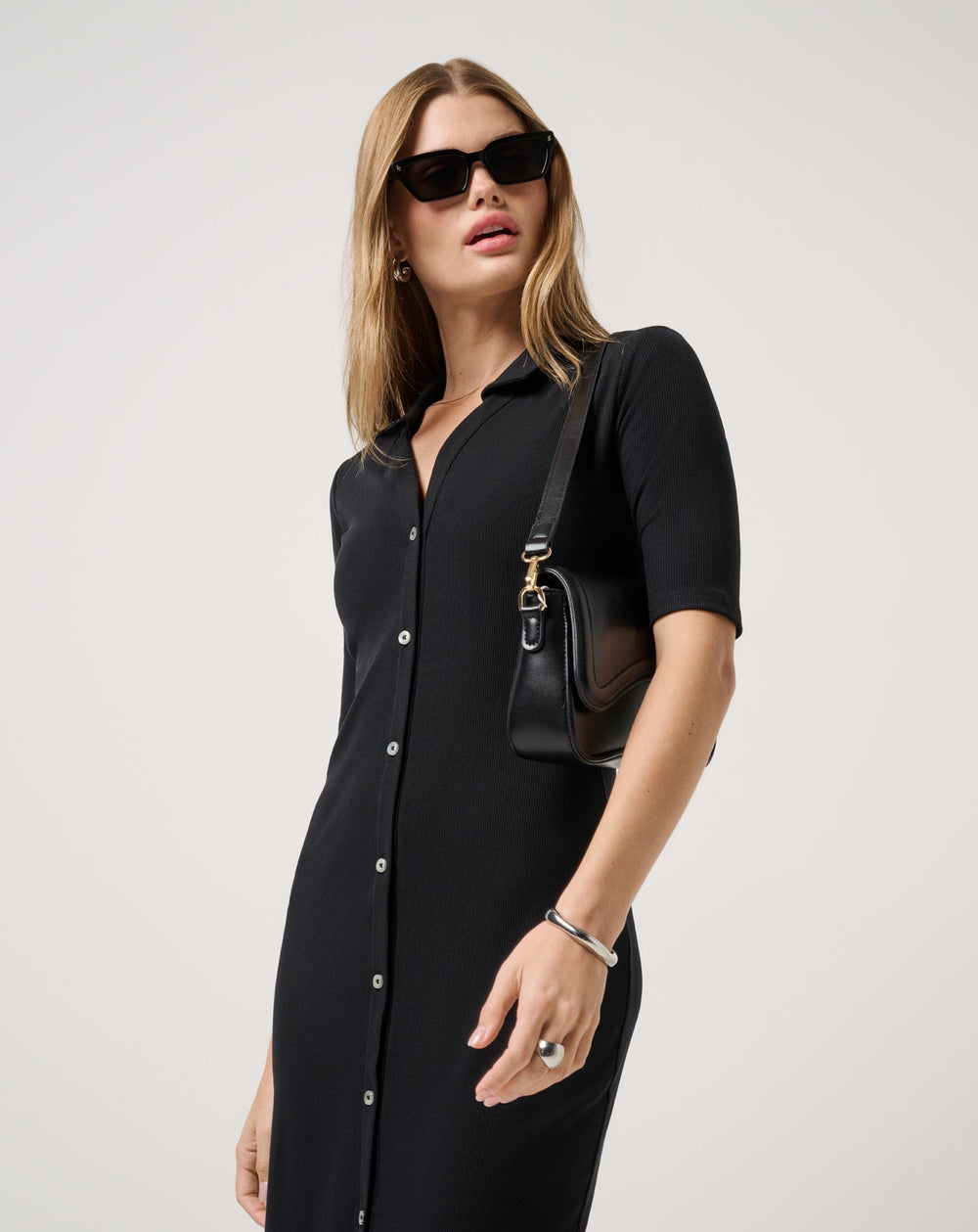 Black Travis Mathew Cloud Rib Polo Midi Dress