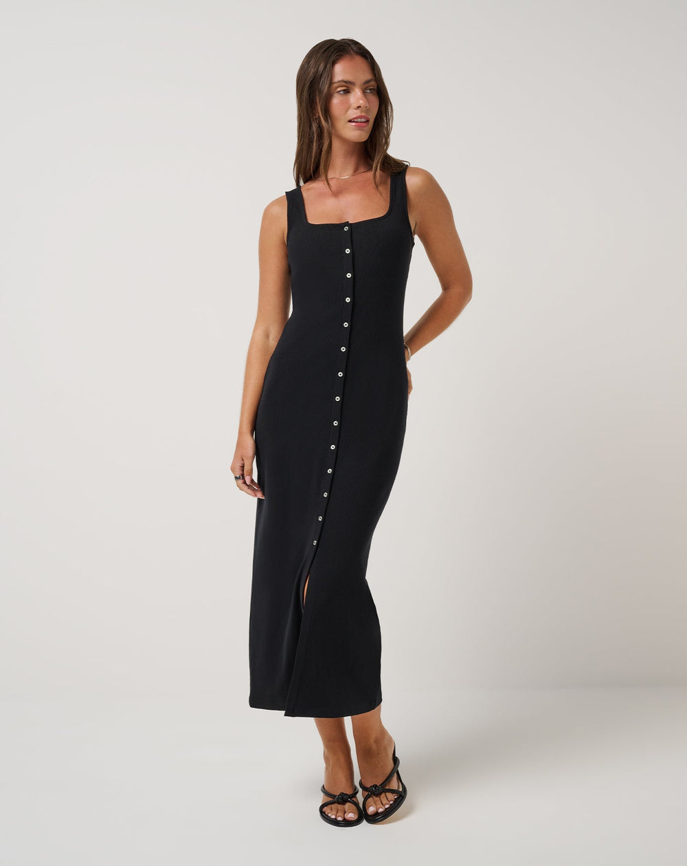 Black Travis Mathew Cloud Rib Button Tank Dress
