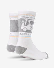 White Travis Mathew No Goalie Crew Sock