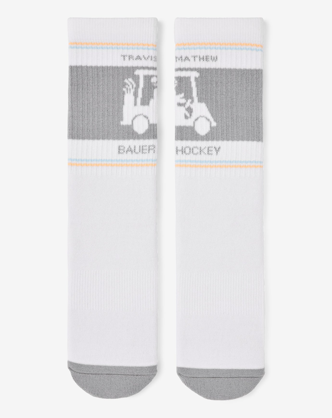 White Travis Mathew No Goalie Crew Sock