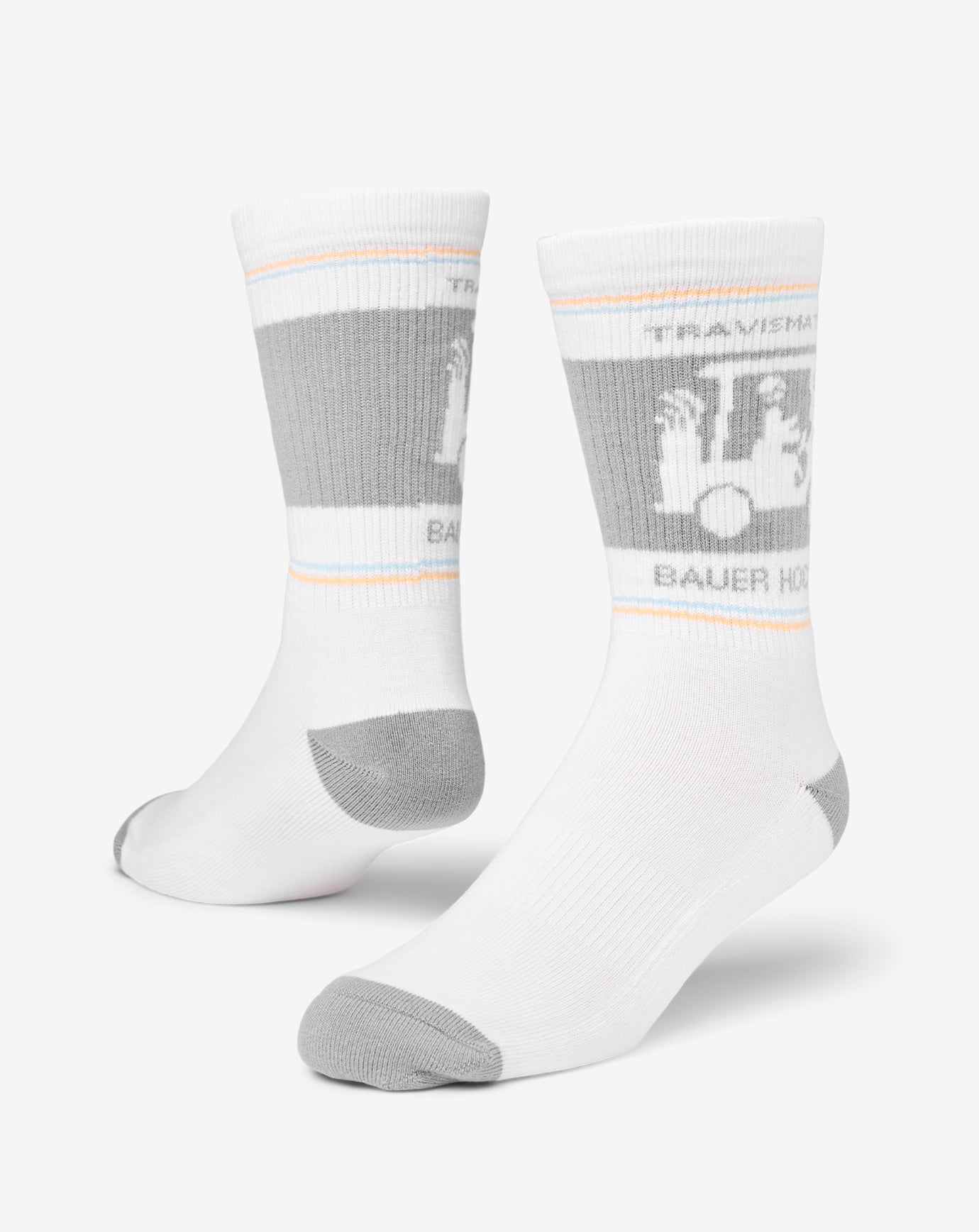 White Travis Mathew No Goalie Crew Sock