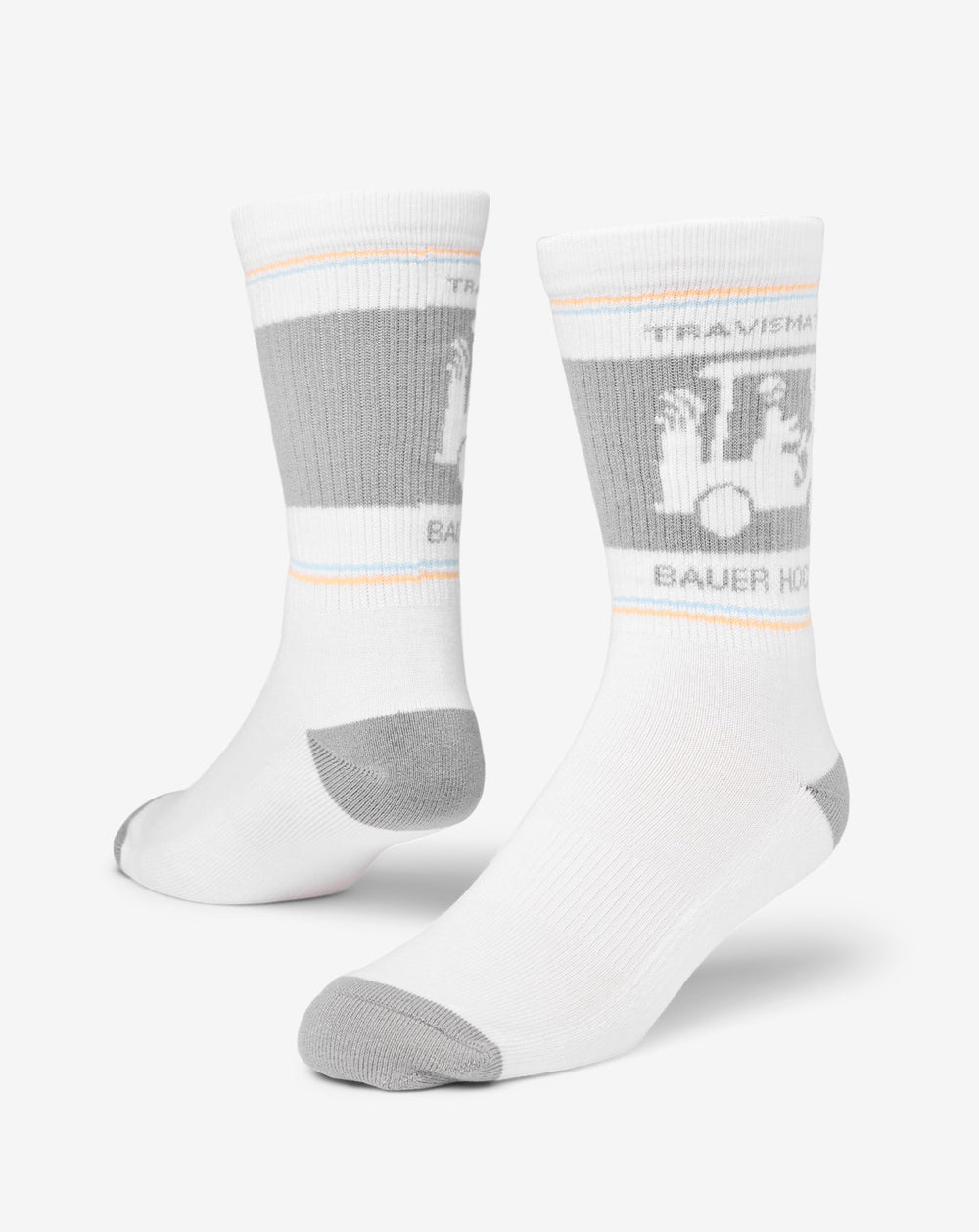 White Travis Mathew No Goalie Crew Sock