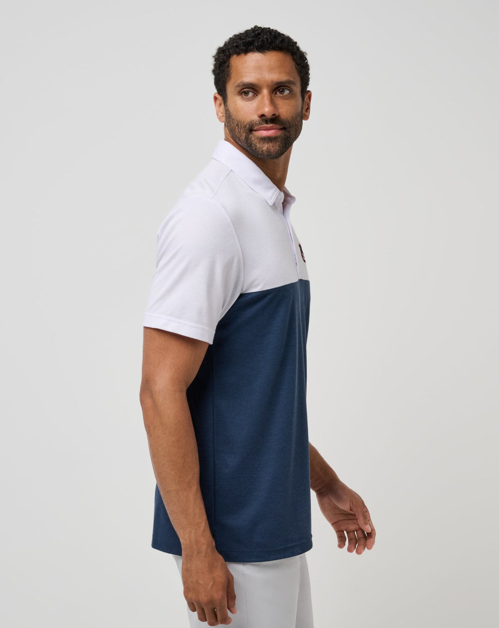 White/Navy Travis Mathew Auburn Drop Back Polo