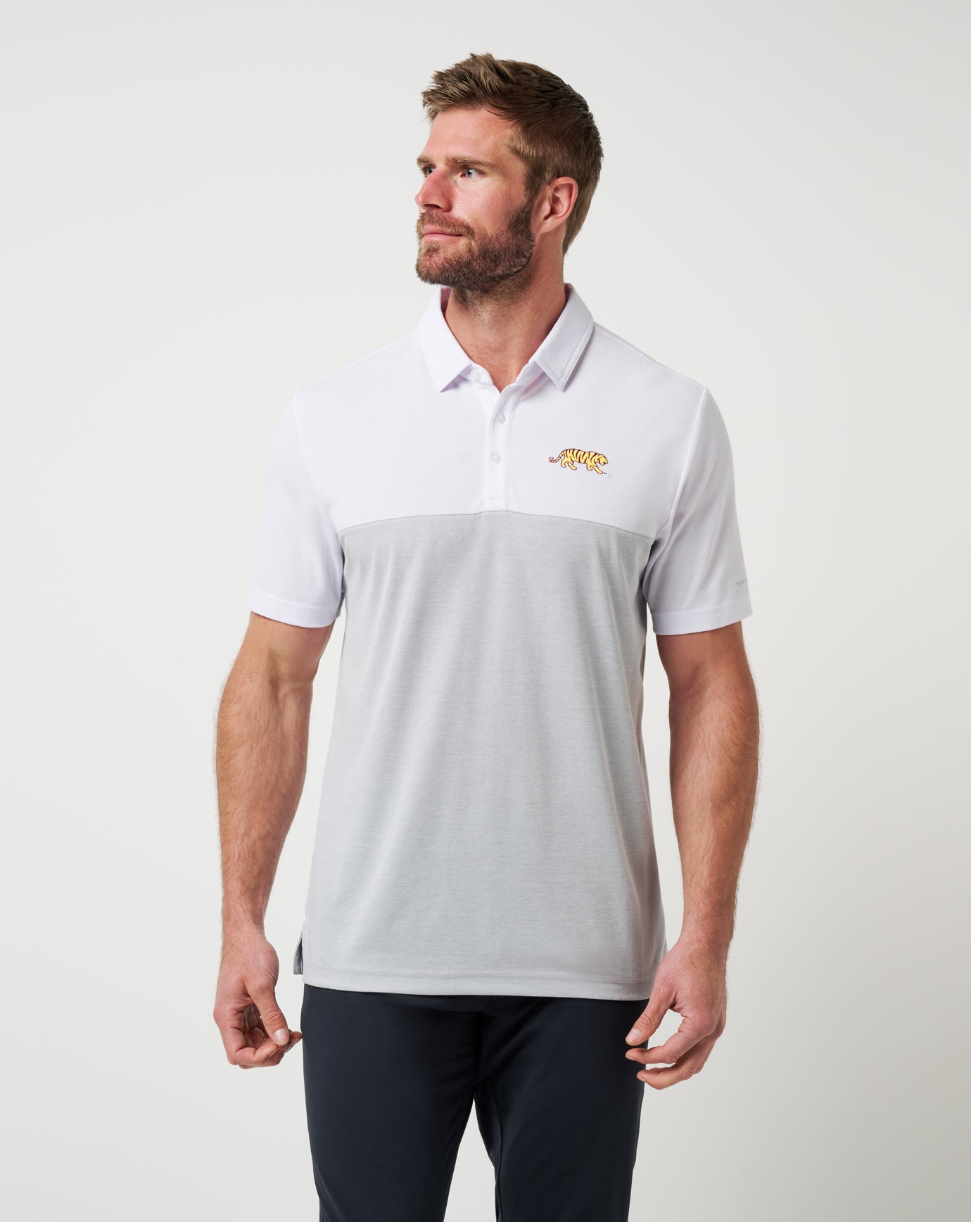 White/Heather Grey Travis Mathew LSU Drop Back Polo