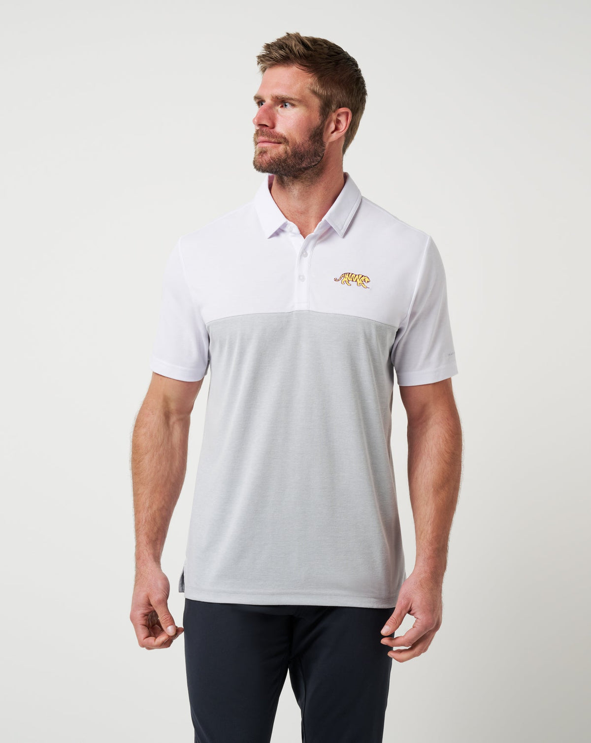 White/Heather Grey Travis Mathew LSU Drop Back Polo