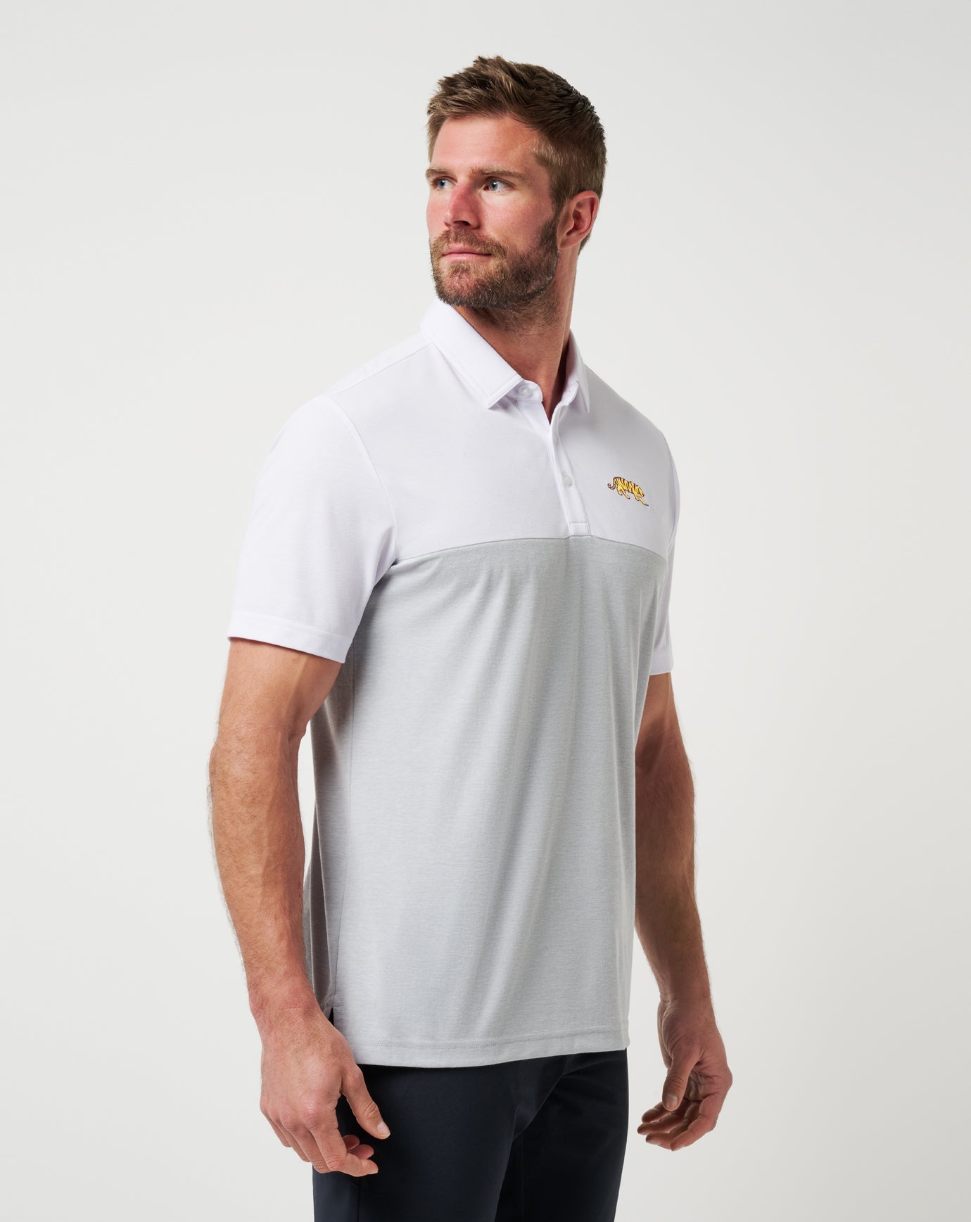 White/Heather Grey Travis Mathew LSU Drop Back Polo