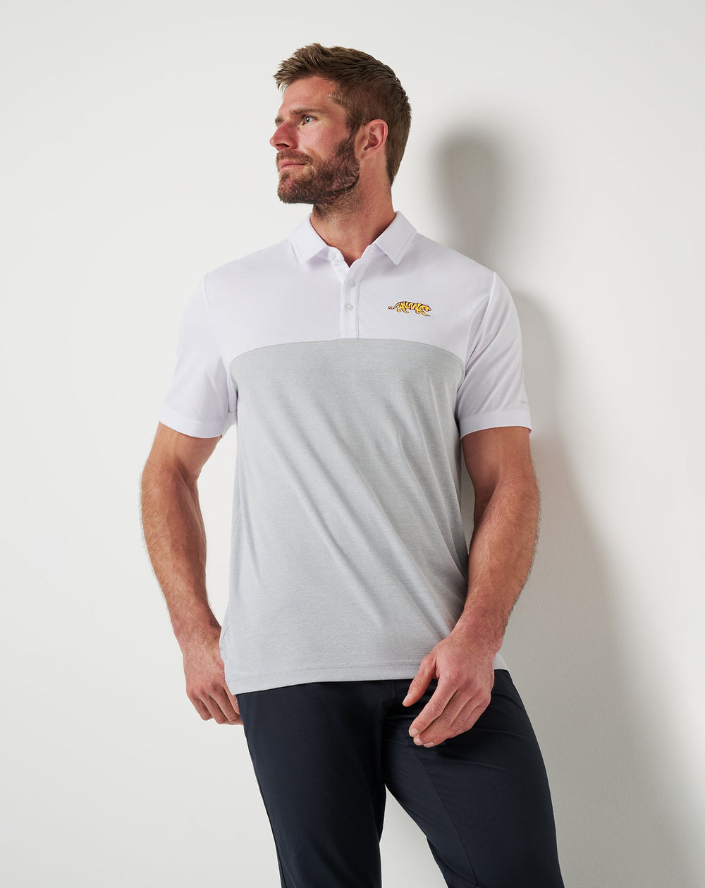White/Heather Grey Travis Mathew LSU Drop Back Polo