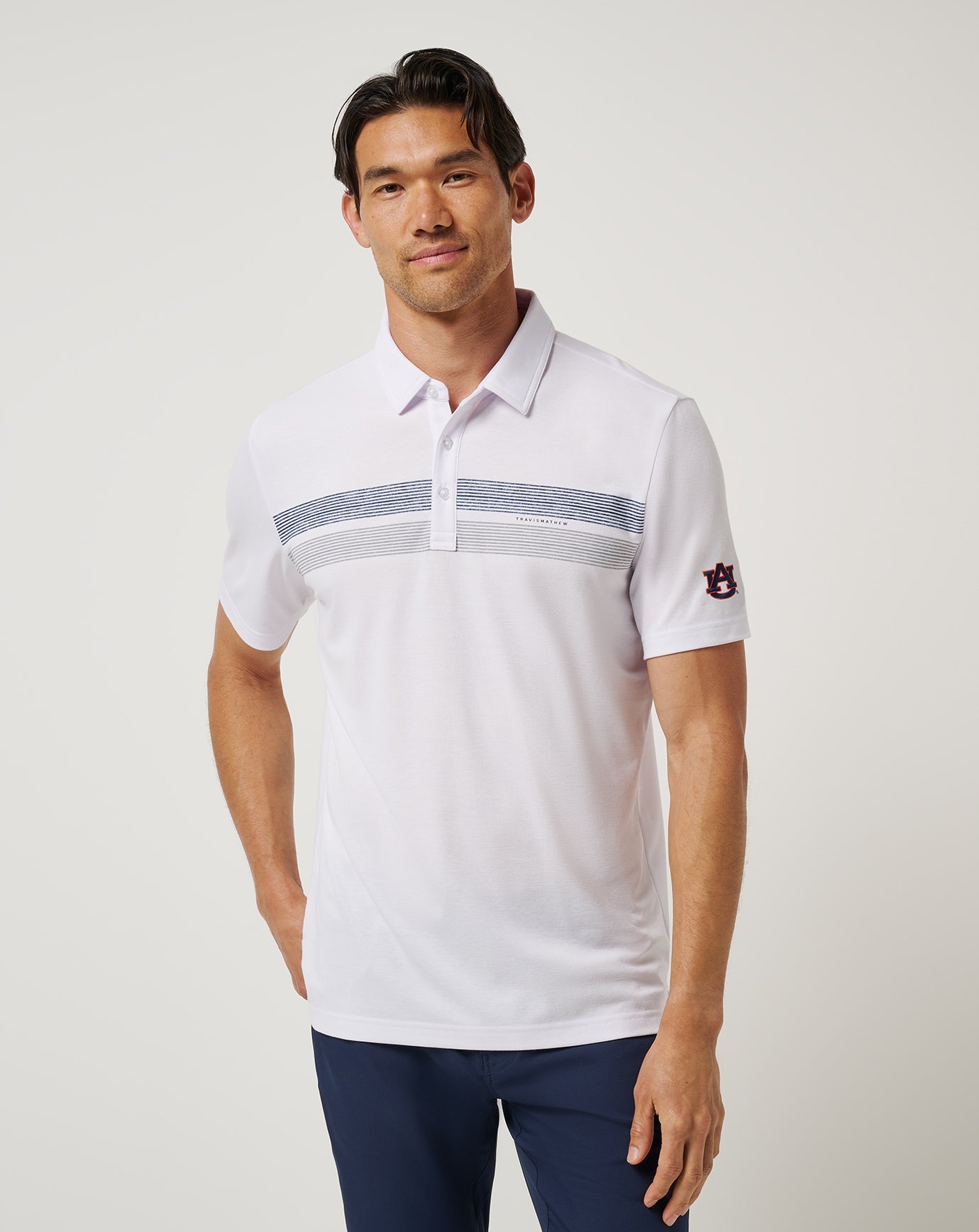 White/Navy Travis Mathew Auburn Top Recruit Polo