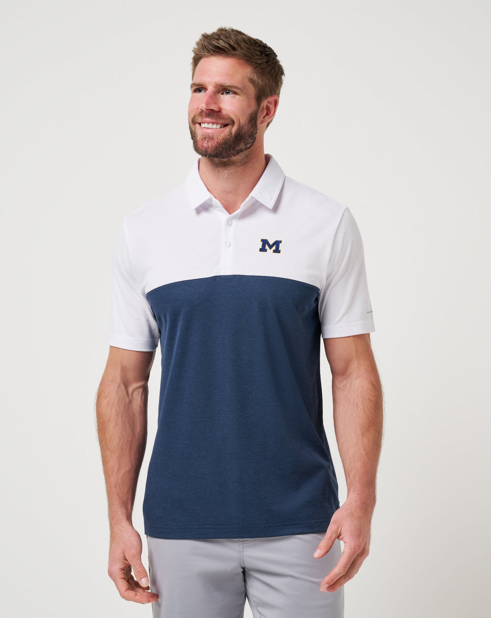 White/Navy Travis Mathew Michigan Drop Back Polo