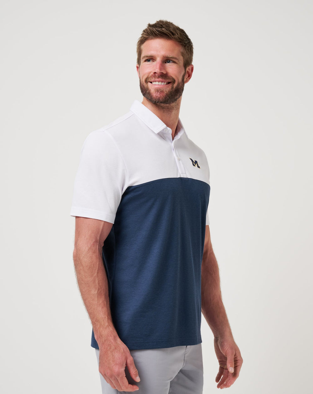 White/Navy Travis Mathew Michigan Drop Back Polo