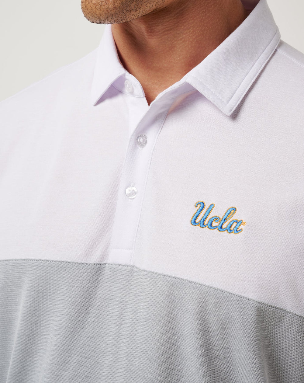 White/Heather Grey Travis Mathew UCLA Drop Back Polo