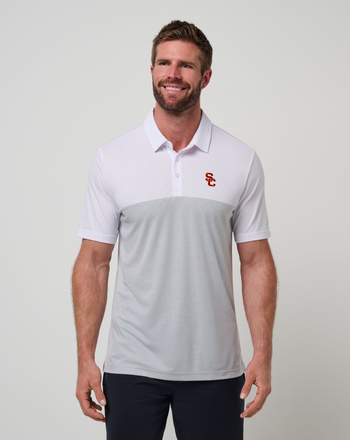 White/Heather Grey Travis Mathew USC Drop Back Polo