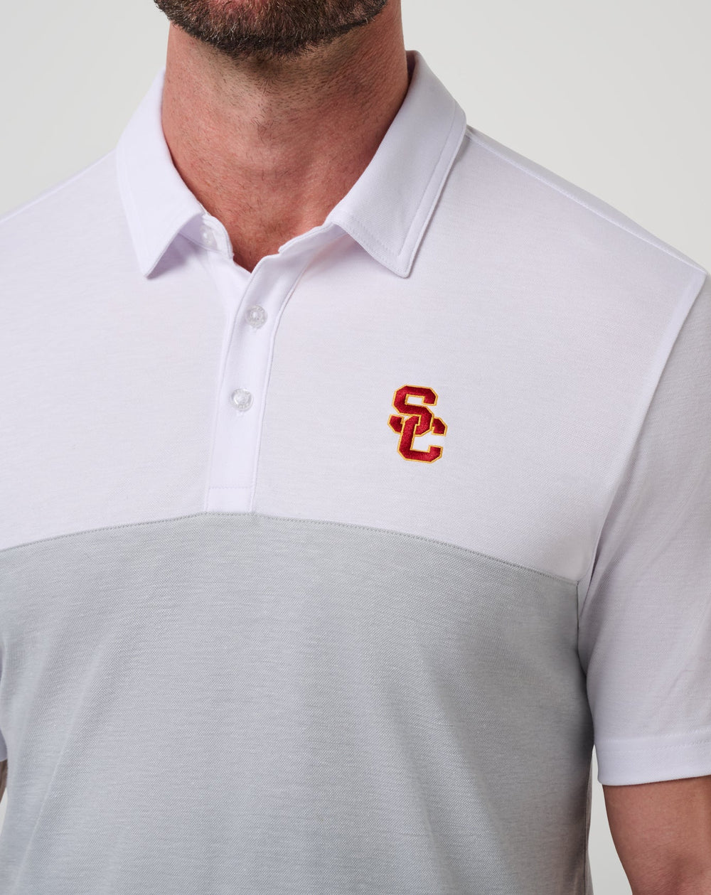 White/Heather Grey Travis Mathew USC Drop Back Polo