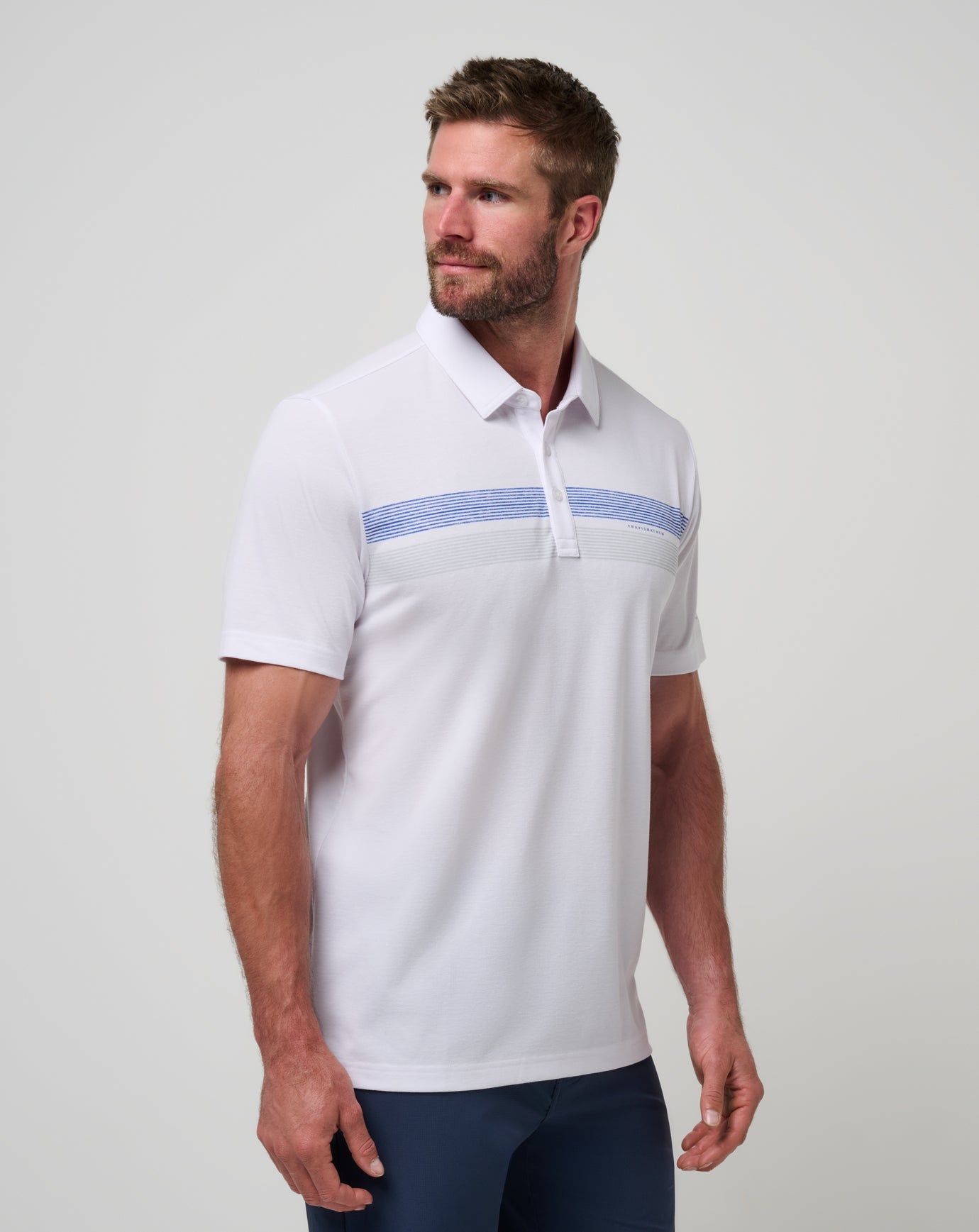 White/Blue Travis Mathew Kansas Top Recruit Polo