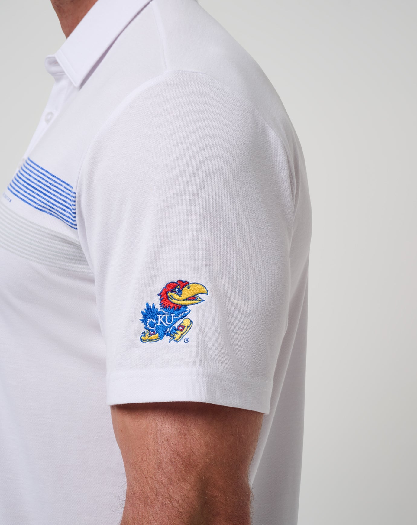 White/Blue Travis Mathew Kansas Top Recruit Polo