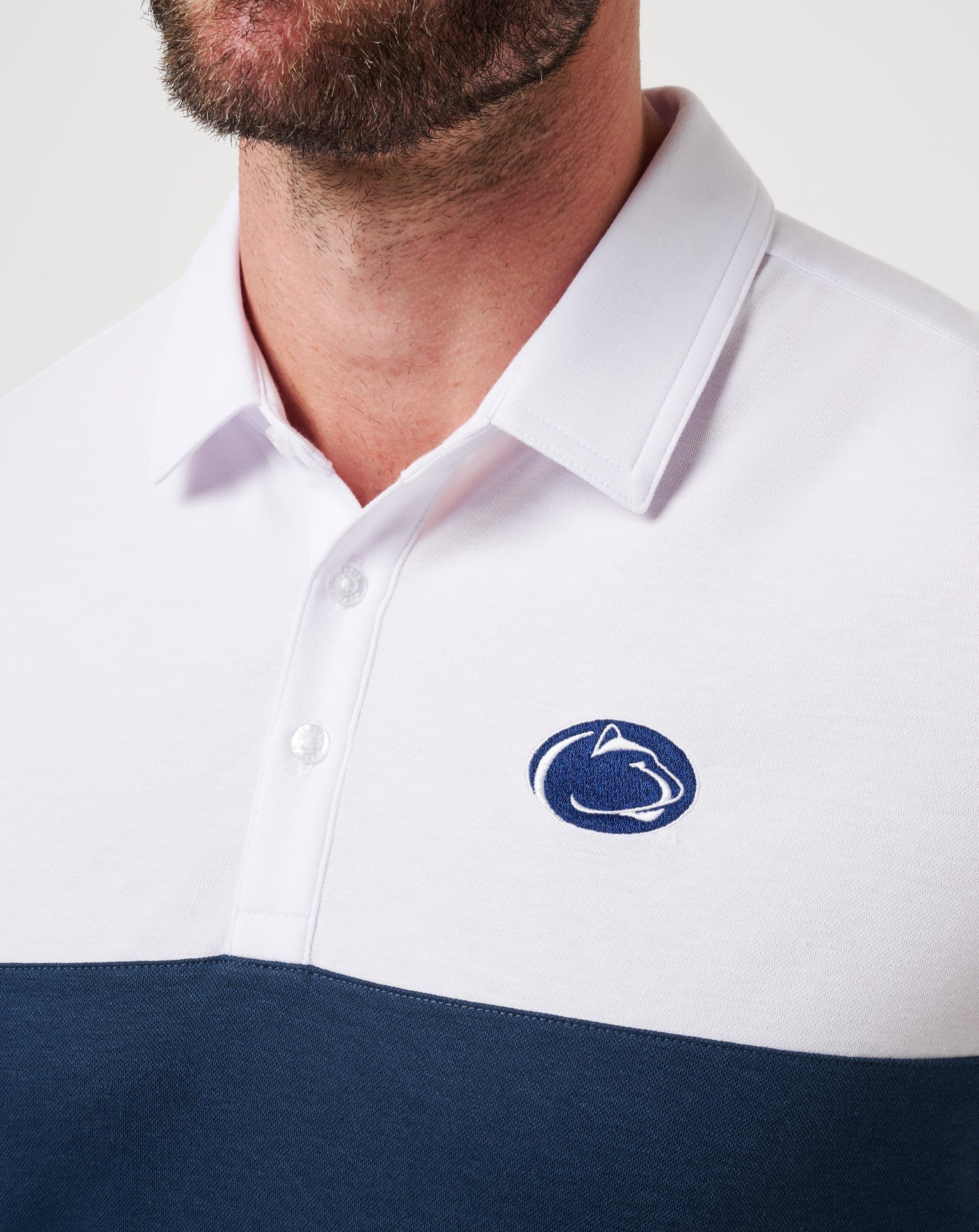 White/Navy Travis Mathew PSU Drop Back Polo