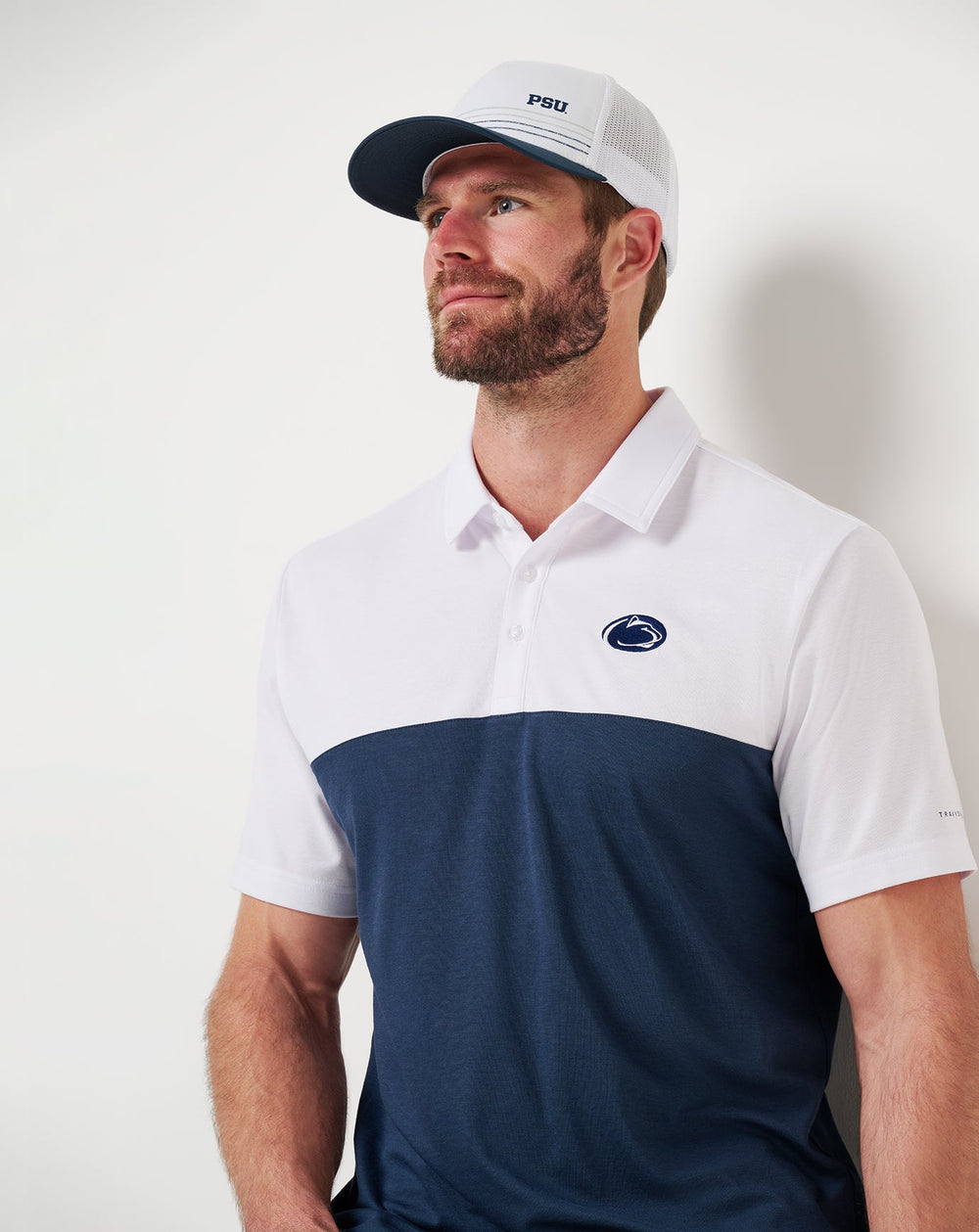 White/Navy Travis Mathew PSU Drop Back Polo